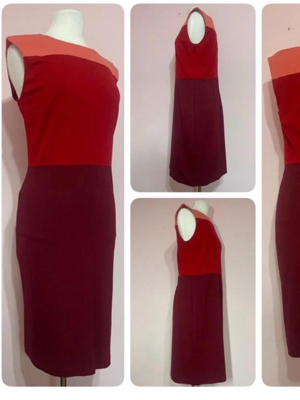 Talbots Colorblock Sleeveless Sheath Dress in Coral, Red & Burgundy